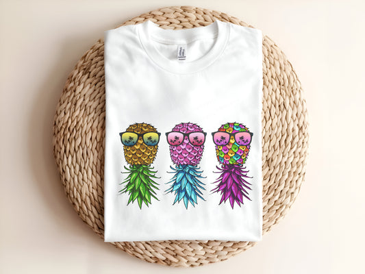 Upside Down Pineapples with Sunglasses Adult T-Shirt