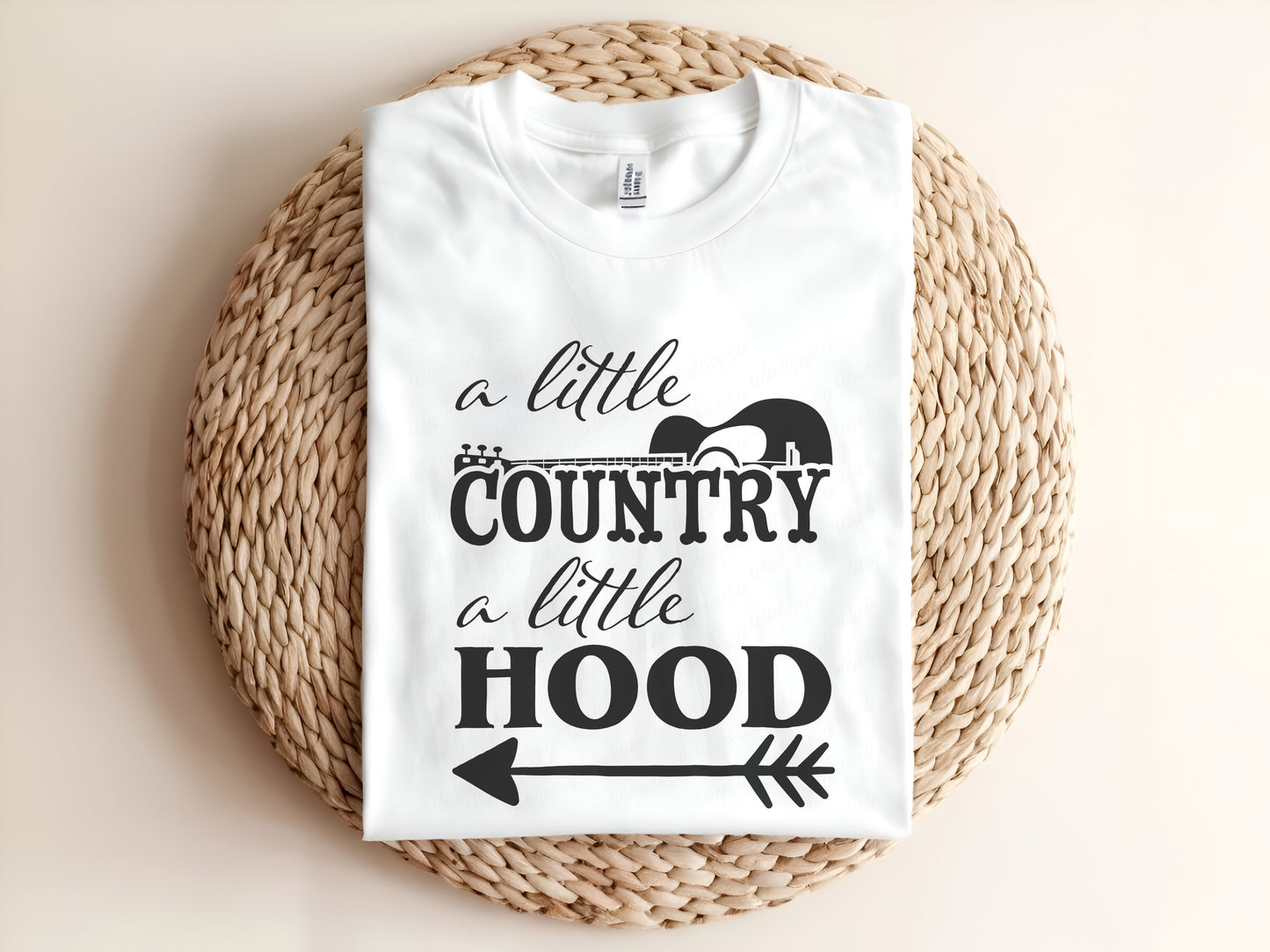 Adult graphic t-shirt featuring “a little country a little hood” slogan, casual unisex style perfect for everyday wear or gift.