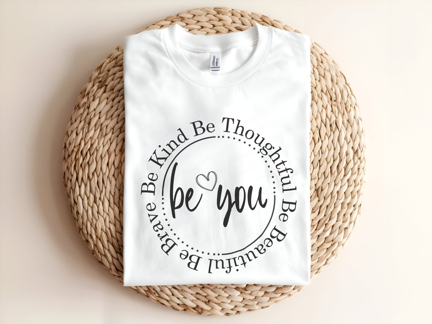 Adult graphic t-shirt featuring “Be Kind Be Thoughtful” slogan, unisex tee promoting positivity and everyday casual wear.