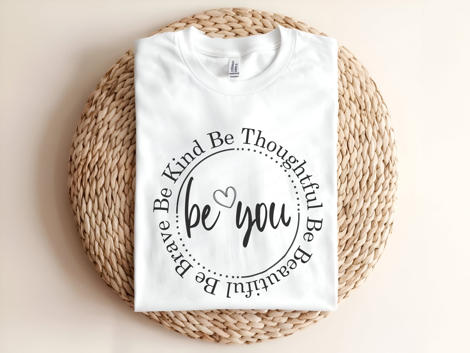 Adult graphic t-shirt featuring “Be Kind Be Thoughtful” slogan, unisex tee promoting positivity and everyday casual wear.
