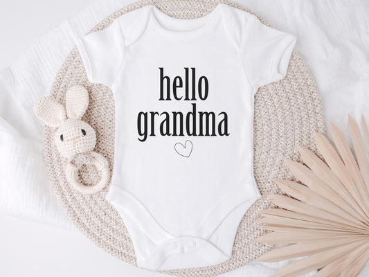 Hello Grandma, Baby Onesie – Personalized Newborn Outfit, Gender Neutral, Baby Gift Idea