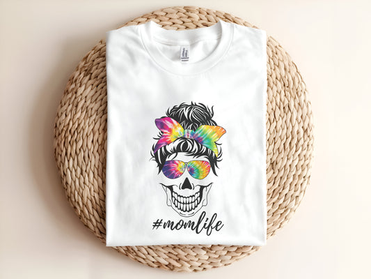 messy bun tie dye mom life Adult T-Shirt