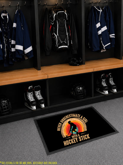 Never Underestimate a Girl with a Hockey Stick Skate Mat – Personalized Non-Slip Gear for the Rink & Locker Room